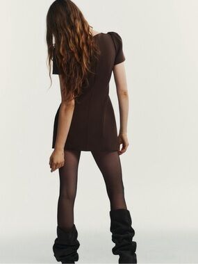Zara Brown Short-Sleeve Mini Dress